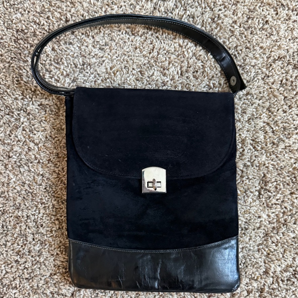 vintage black suede and leather shoulder bag